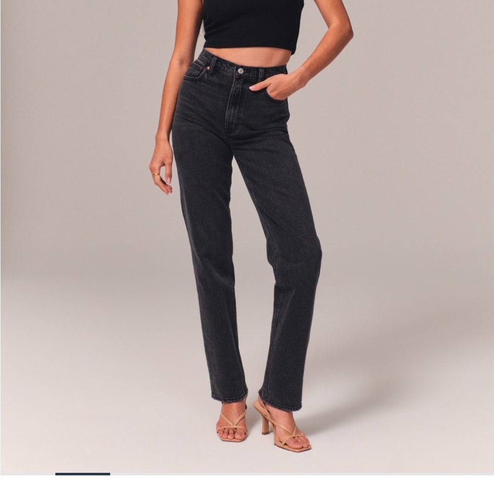Abercrombie and Fitch Curve Love Ultra High Rise 90s Straight Black Jeans